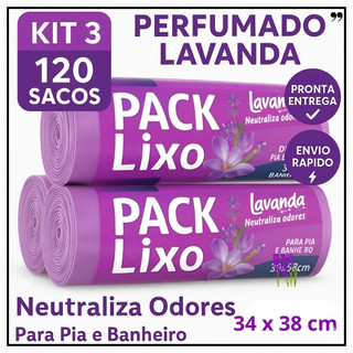 Kit 3 Saco de Lixo Perfumado com 120 Sacos Para Pia e Banheiro 34x38 Neutraliza Mal Cheiro Saco de lixo cozinha