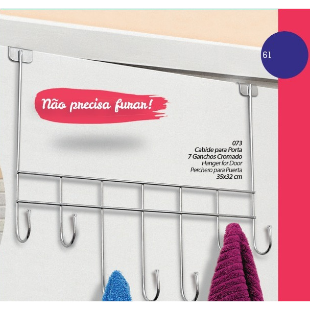 Cabide Com 7 Ganchos Para Porta Em Aço Cromado N073 - Niquelart