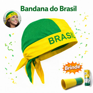 Bandana do Brasil verde e Amarela + Corneta Seleção em Oferta na Shopee
