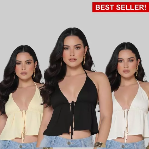 Cropped Feminino Estilosa Top Blusinha de Alcinha Batinha Decote Amarração Regatinha Estilosa