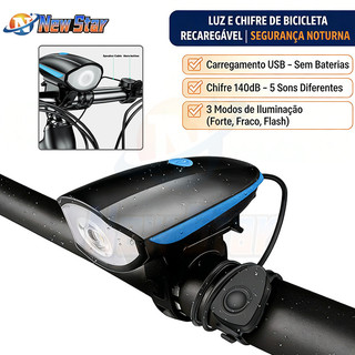 New Star Farol De Bicicleta Com Buzina 120 DB 3 Modos, Recarregável USB, À Prova D'água, Acessórios Para Mountain Bike
