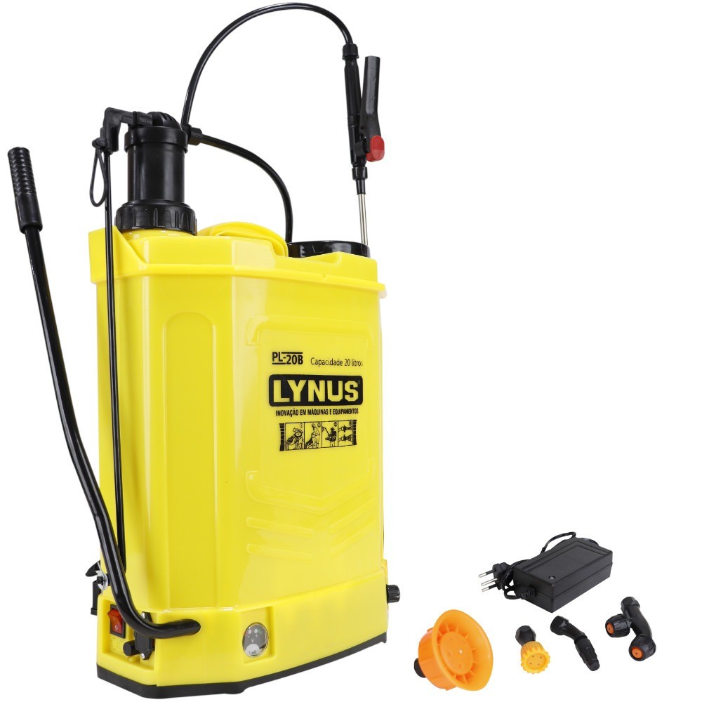 Pulverizador costal manual e a bateria 12V 20 litros com 4 bicos - PL-20B Lynus em Oferta na Shopee