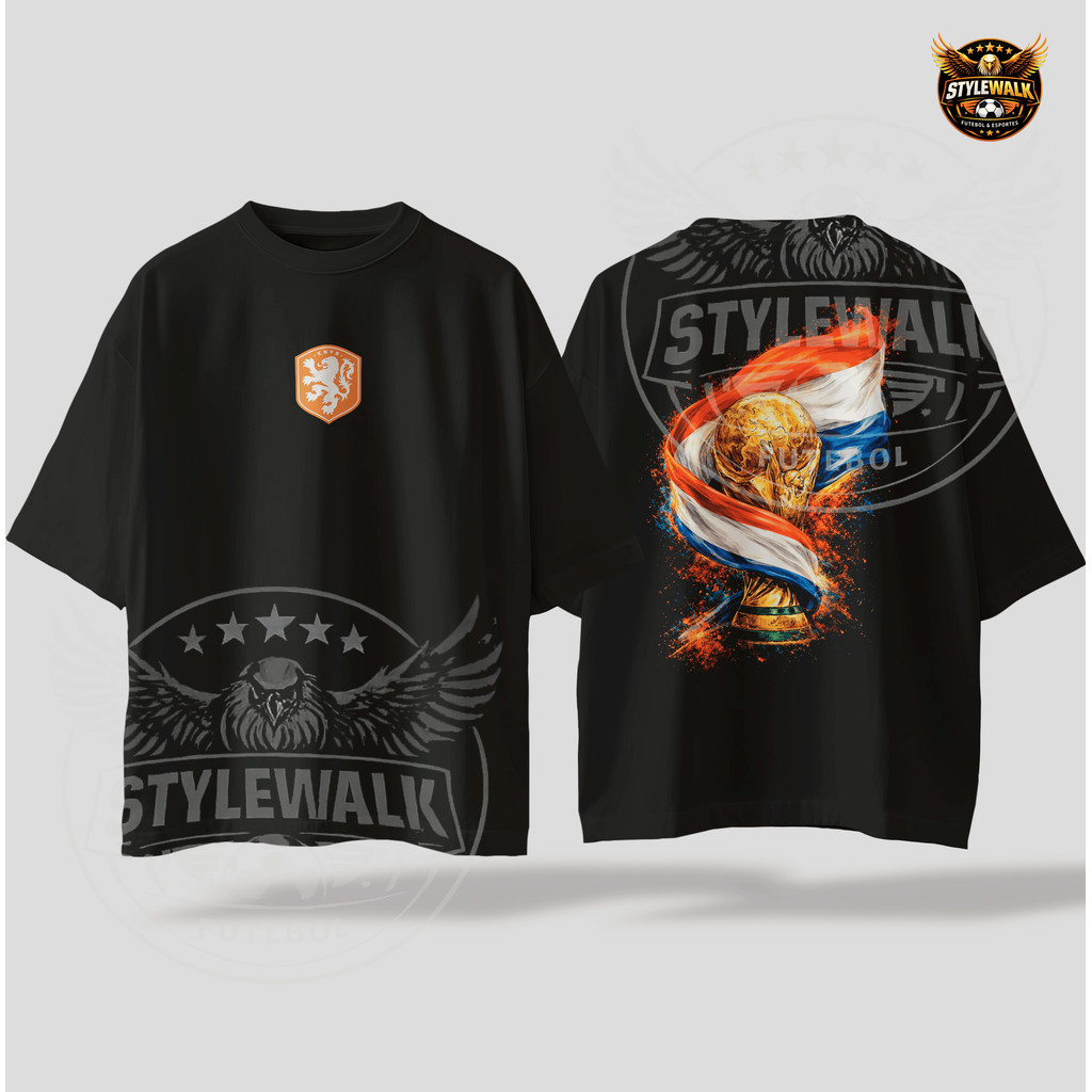 Camiseta Holanda Copa 2026 Oversized Troféu Dourado Streetwear Futebol Premium