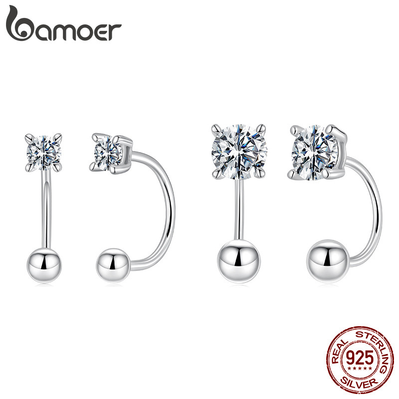Brincos De Prata Esterlina 925 Bamoer Moissanite Com Rosca Plana Nas Costas Joias Presentes Para Mulheres
