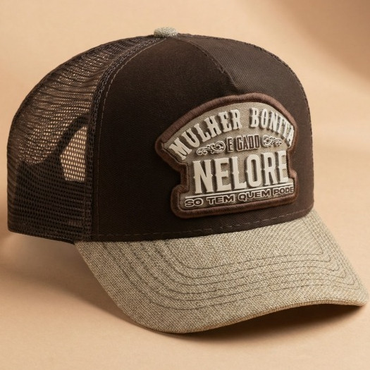 Boné Trucker Country Frases Natanzinho Mulher Bonita E Gado Nelore Só Tem Quem pode Aba Curva Tela Respirável Premium