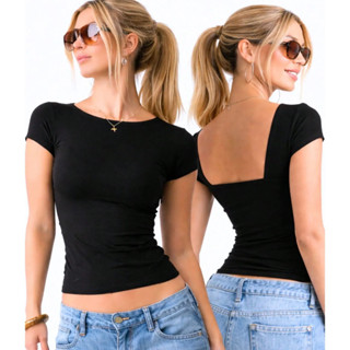 Blusa Babytee Costas Nua Abertas Forro Duplo Decote Canoa Blusa Costas Abertas Babylook em Oferta na Shopee