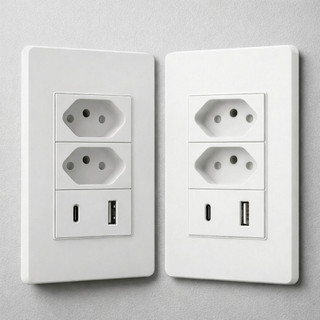 Tomada Dupla de Parede 3 Pinos + USB e USB-C Tipo C Bivolt 10A Carregamento Rápido Branca