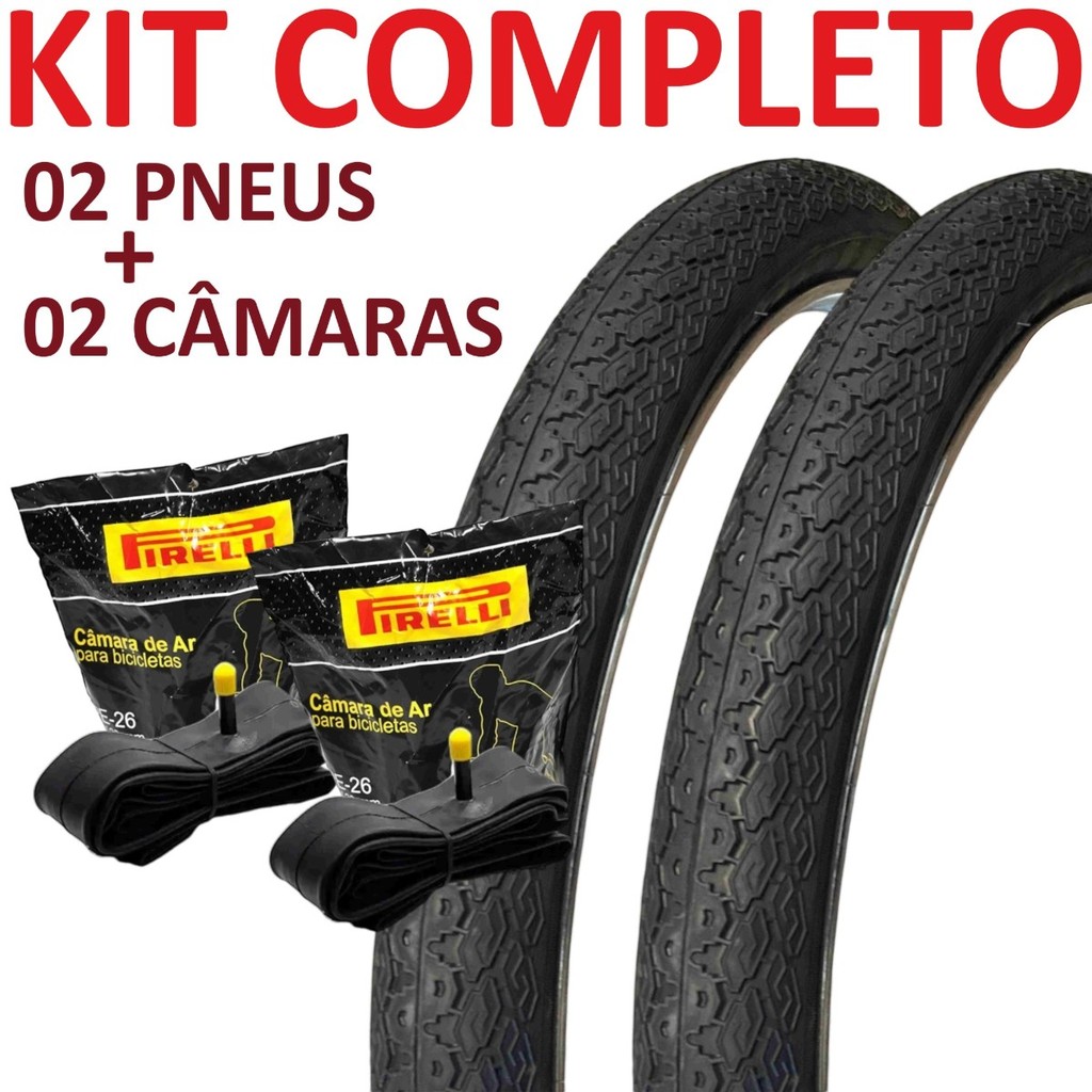 Par de Pneus Aro 26 Kenda K178 50-584 Monark Antiga + Par de Camaras de Ar Pirelli PE26 26 Bico Grosso