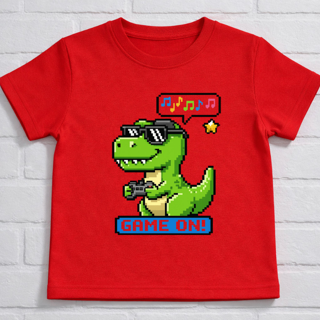 Camiseta Infantil Dinossauro Gamer 100% Algodão Fio 30.1 Premium Estampa Divertida e Confortável - My T-Shirt
