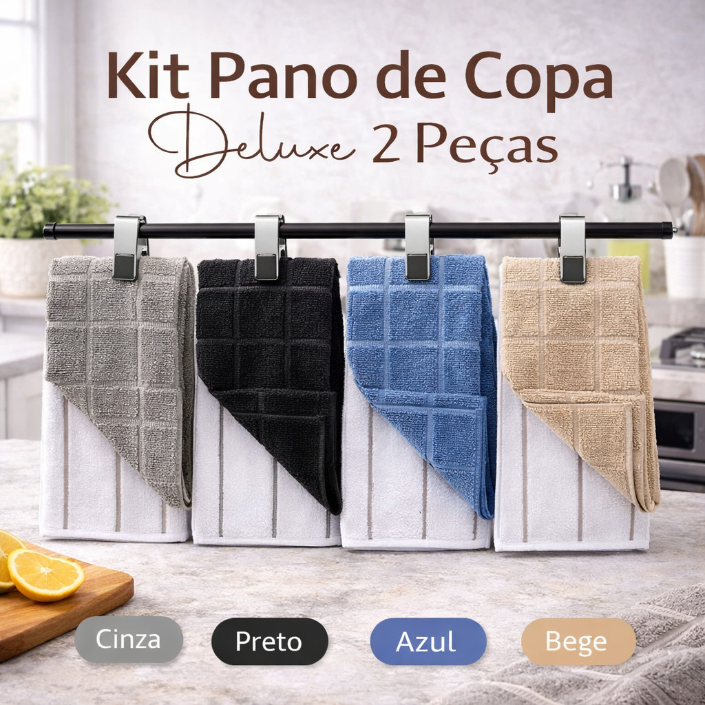 Kit Pano de Copa Deluxe 2 Peças Jolitex 40x48 | 1 Branco + 1 Colorido (4 Cores)
