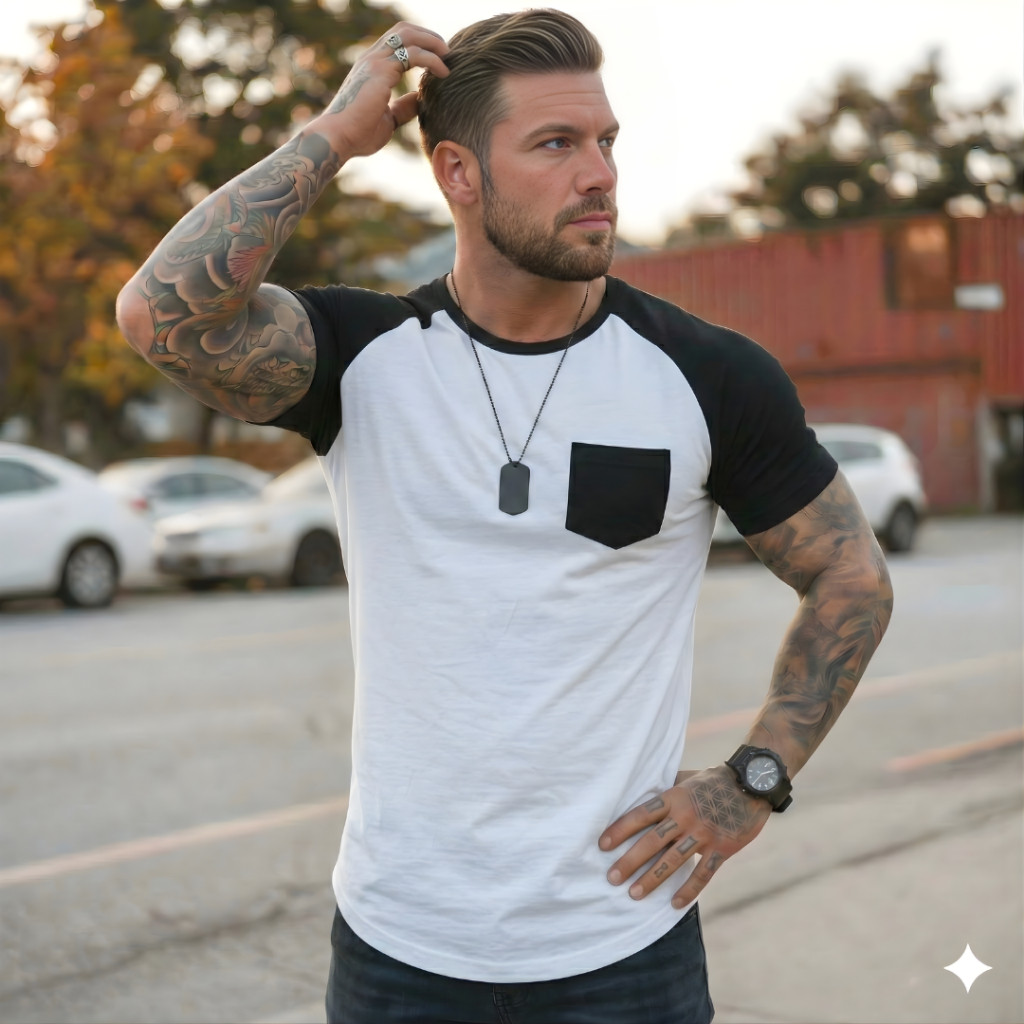 Camiseta Com Bolso Masculina Raglan Manga Curta Long Line