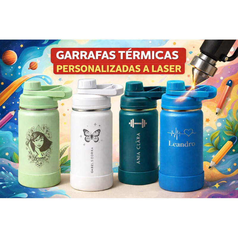 Garrafa Térmica Infantil Personalizada a Laser com Nome 350ml | Aço Inox | Mantém Temperatura em Oferta na Shopee