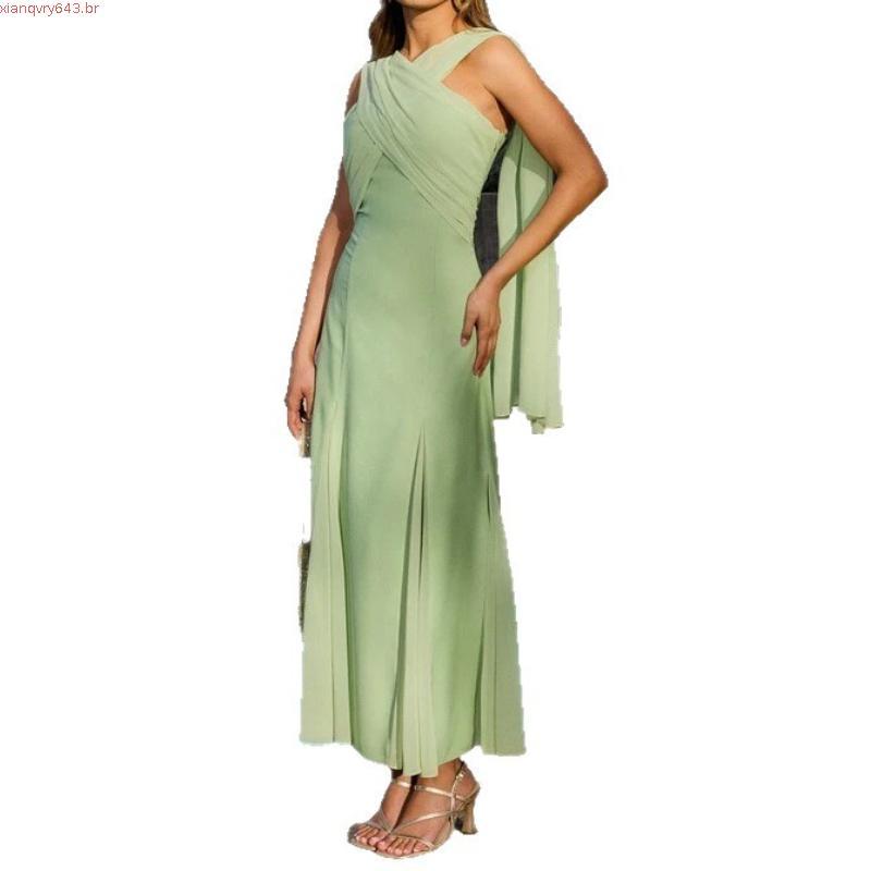 Novo vestido feminino cor sólida Chiffon fita magro-ajuste vestido tubo superior moda sem mangas vestido longo feminino