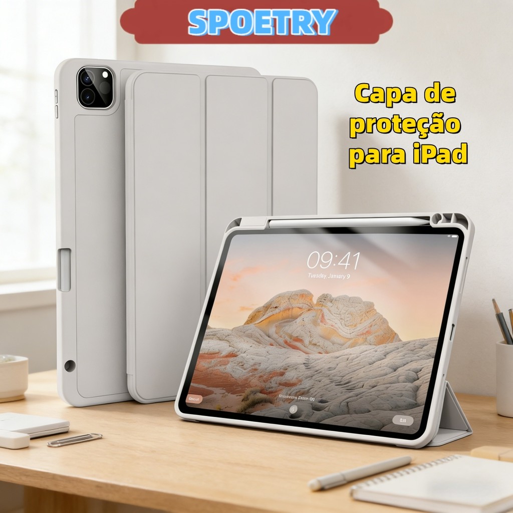 Capa para iPad Air 5 / Air 6 / iPad Pro 11 / 12.9 / 10ª Geração / 9ª / 8ª Geração com Suporte