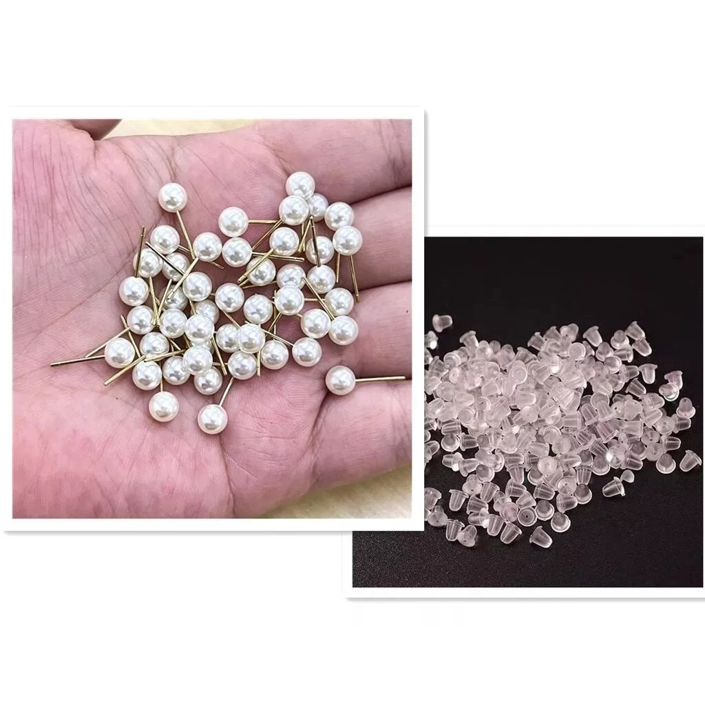 500 Pçs (250 Pares) Brincos de Pérola 8mm + Tarracha de Silicone Atacado Acessórios para Pulseira Moda