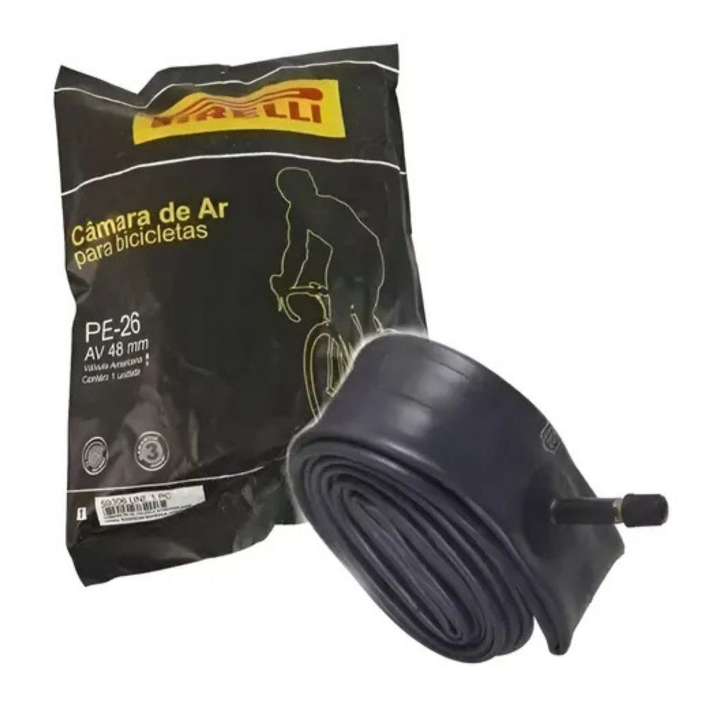 Câmara de Ar Pirelli Aro 26 - Pneus 1.95 a 2.125 - Bico Grosso (Schrader)