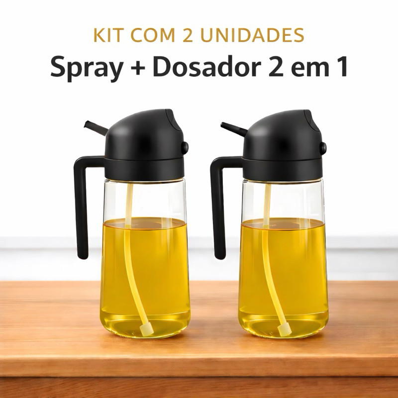 2 Galheteiro Azeiteiro Spray de Azeite + Dosador 2 em 1 470ml Borrifador para Azeite Vinagre e Shoyu Culinária Cozinha