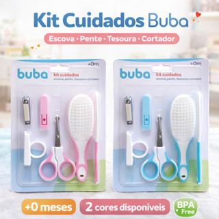 Kit Buba Cuidados Bebe Tesoura Pente Escova e Cortador de Unha em Oferta na Shopee