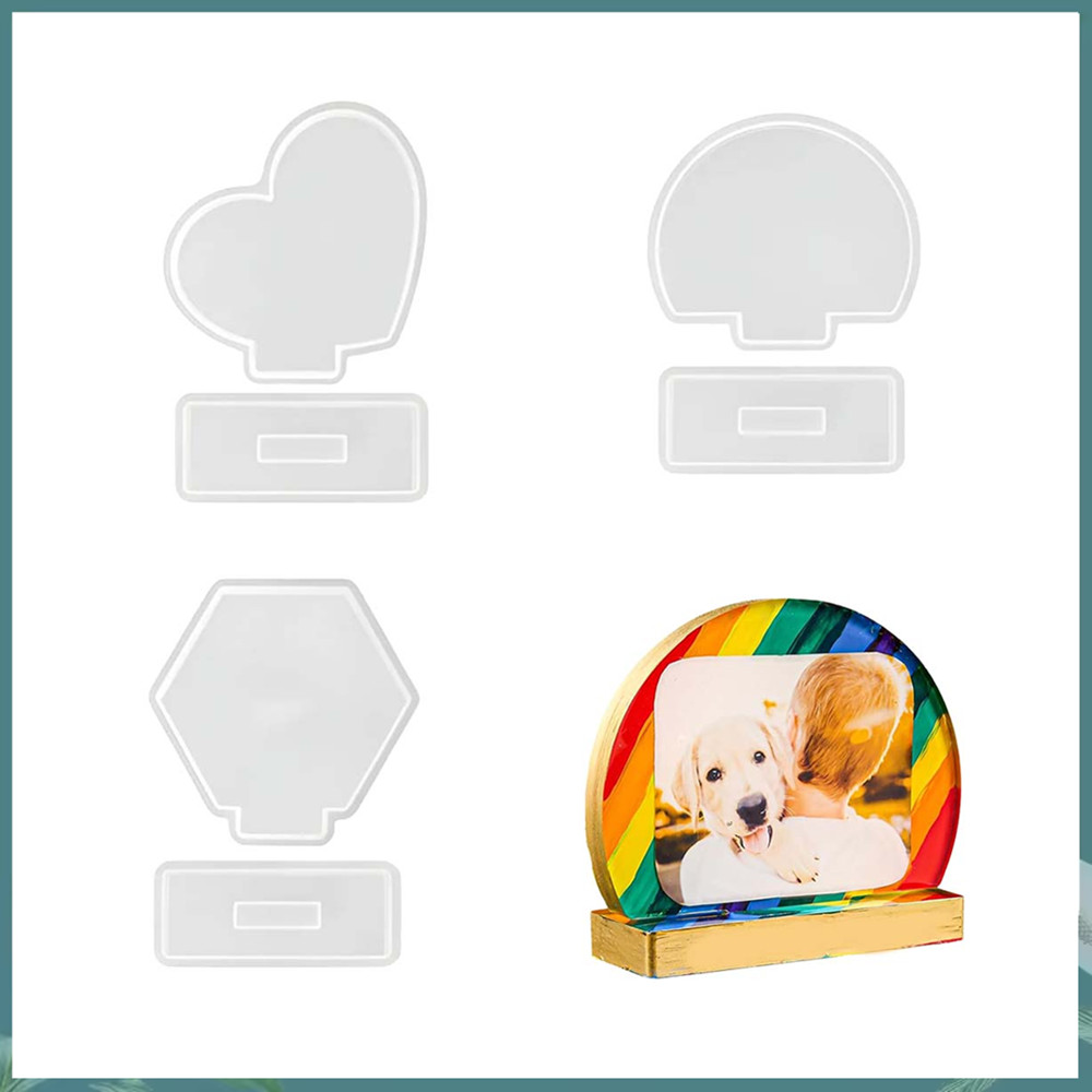 Amor coração, redondo, Hexagonal moldura de foto Base molde de Silicone DIY cristal resina epóxi molde de moldura de fot