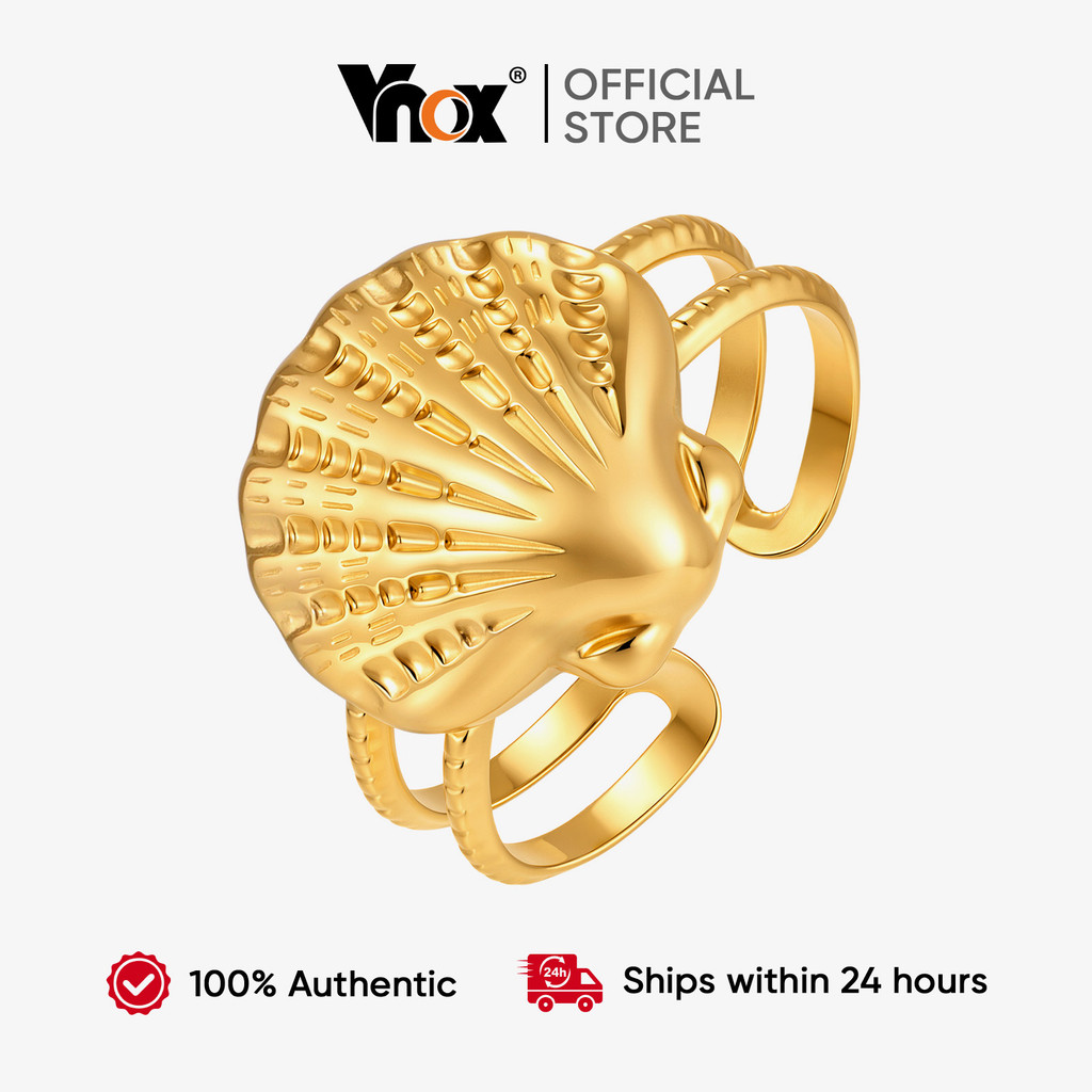 Anel Aberto De Concha Vnox Estilo Oceano Para Mulheres E Meninas , Anéis De Aço Inoxidável Em Ouro 18K , Presente De Joi