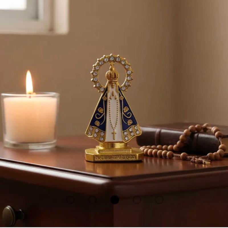 Enfeite Metal Nossa Senhora Aparecida Imagem Santinha Painel de Carro Dupla Face Adesivo Miniatura Pequena Fundo Branco