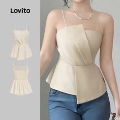 Lovito Casual Top Assimétrico Amarração Delicado Formal Oficial Primavera/Verão Elegante Cáqui Feminino L177ED291