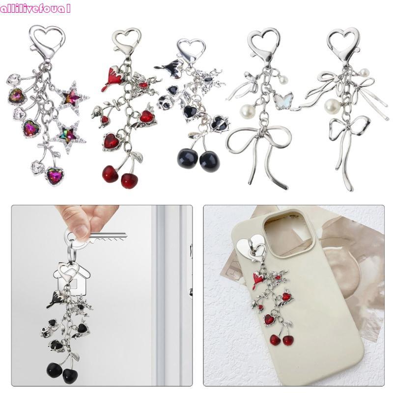 allilivefoua1 Chaveiro Feito À Mão Formato Cereja, Laço E Pérolas, Cordão