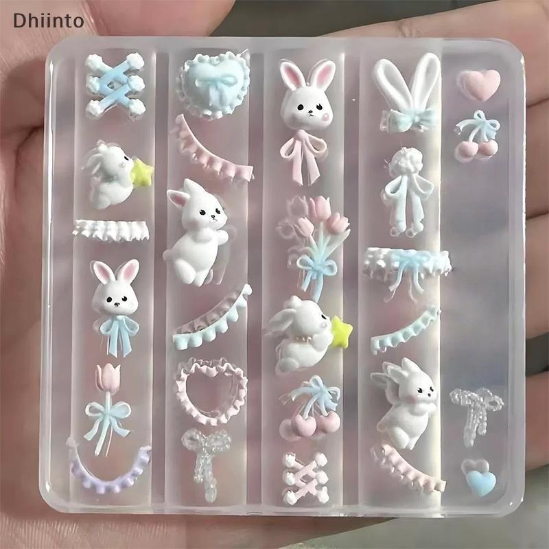 [Dhiint] Molde De Silicone 3D Com Laço E Coelho Para Decoração De Unhas , Design DIY , Modelo De Unha , Em