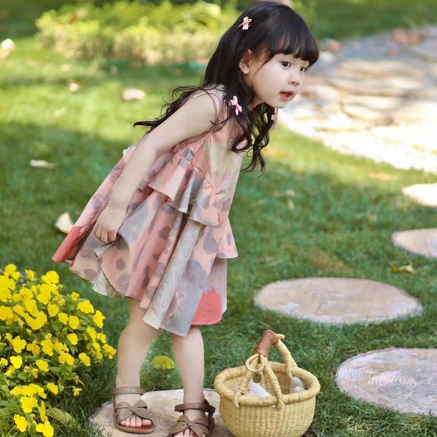 Meninas vestido meninas vestido 2026 vestido de verão crianças vestido de princesa verão moda colete vestido feminino be