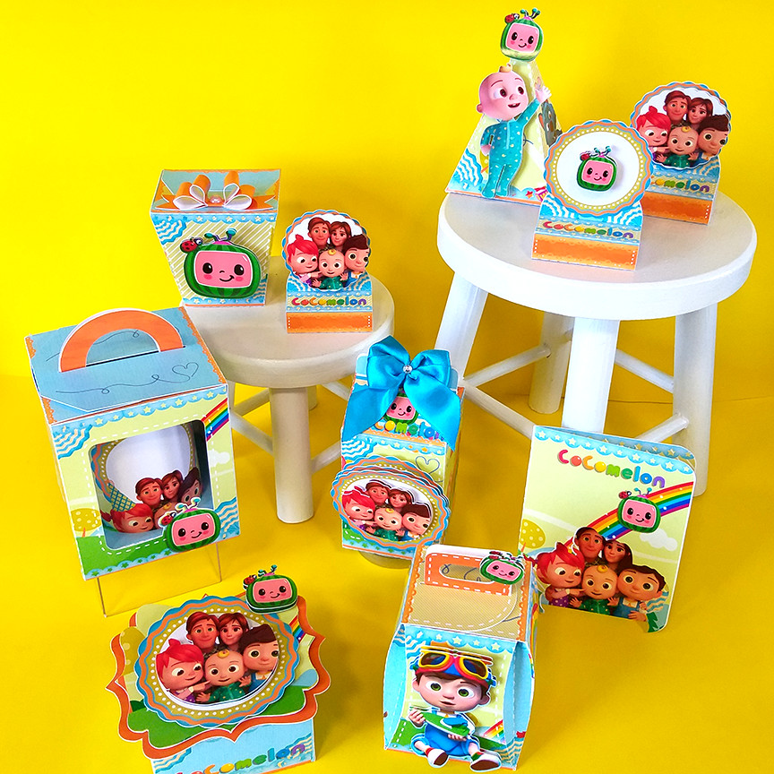 Caixinhas personalizadas, milk, cone e sushi, lembrancinhas, decoração Kit de festa aniversário cocomelon
