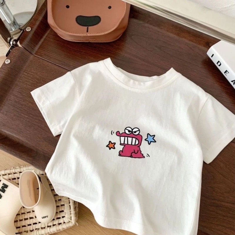 Crianças crianças de manga curta meninos puro algodão bebê camiseta 2025 verão novo estilo médio pequeno crianças topos 