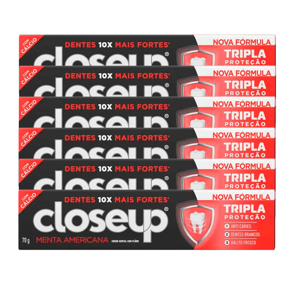 Kit Creme Dental com flúor Closeup Triple Menta Americana 70g - 6 Unidades em Oferta na Shopee