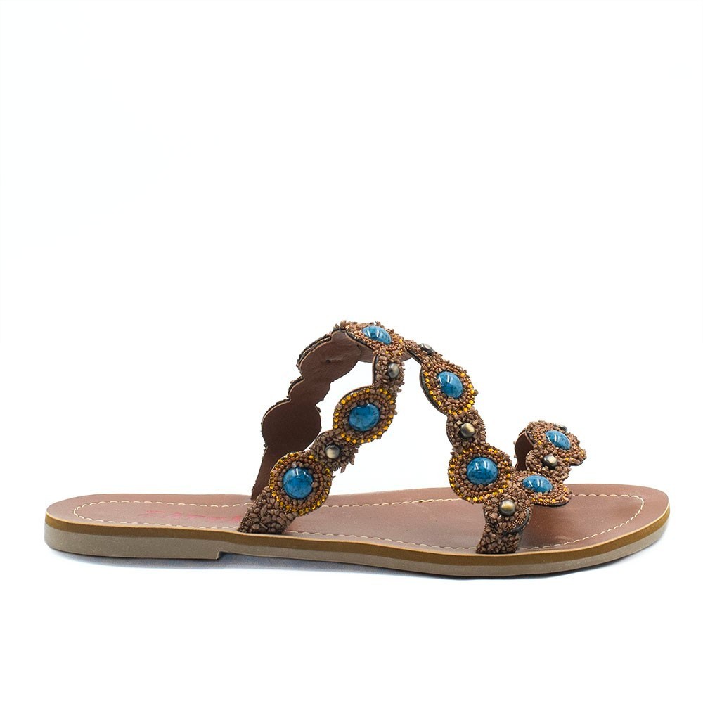 Rasteira Feminina Zatta Pedraria Marília Caramelo