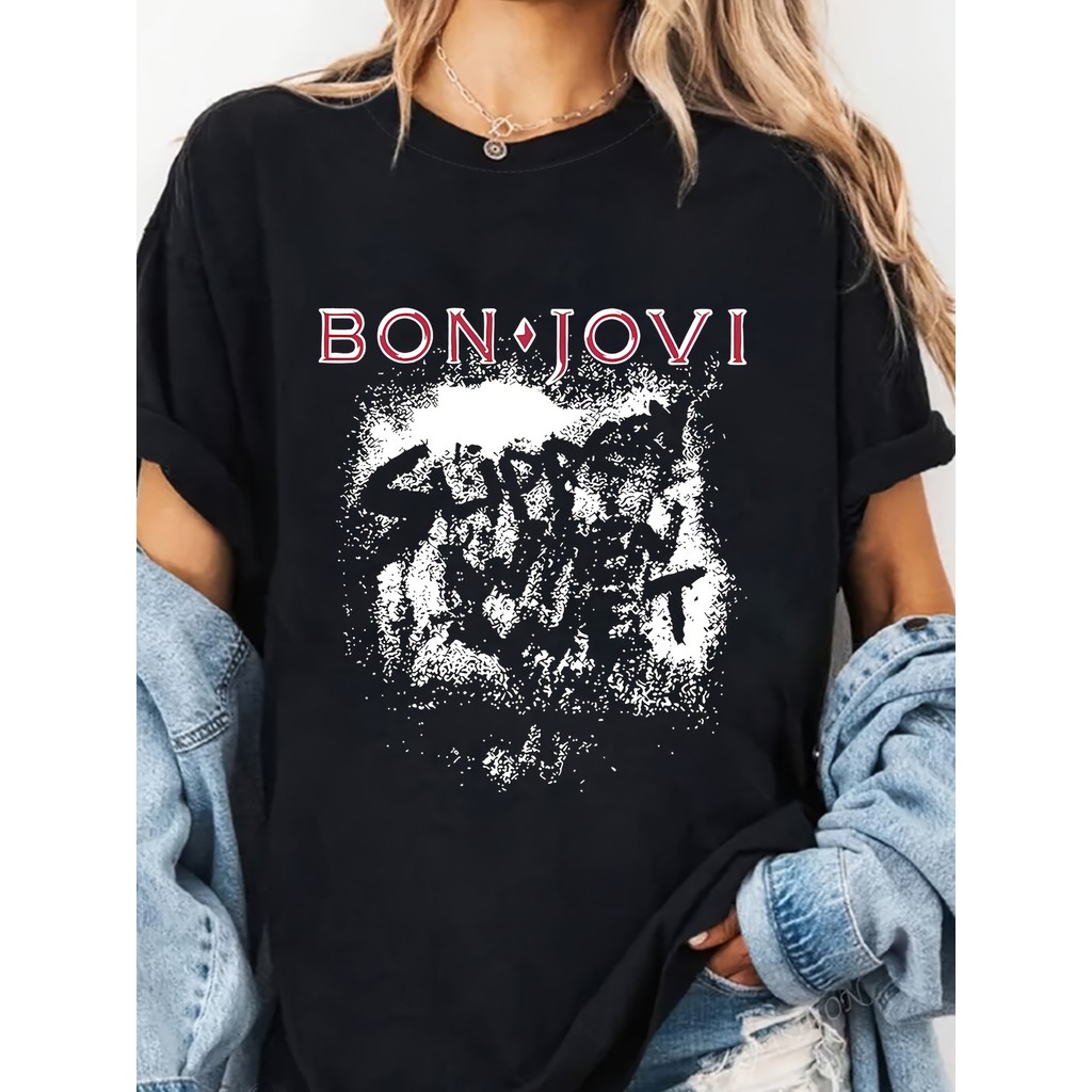 Camiseta Feminina Letras "2025 Fall" Gola Redonda Moda Tendência Confortável Estilosa Versátil Casual Outono