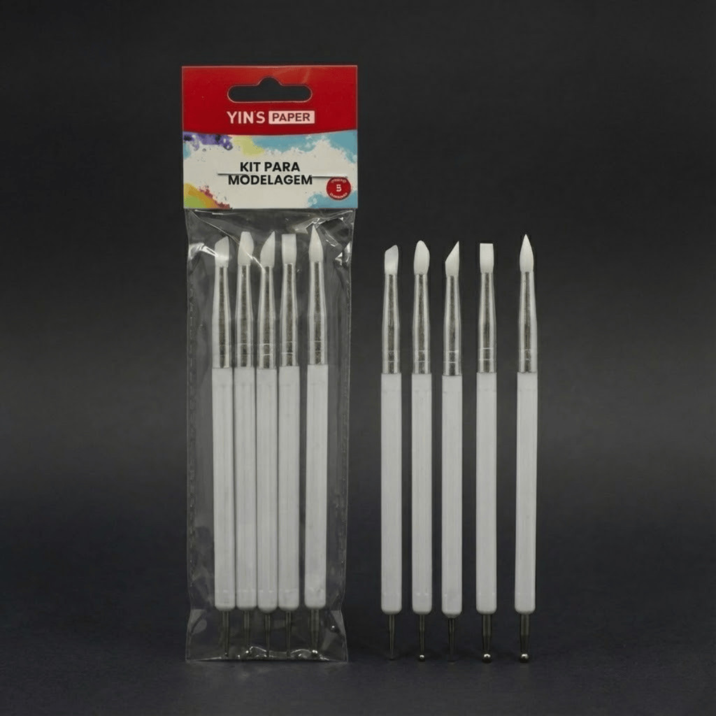 Kit Estecas Modelagem 5 Peças Yins Paper Artesanato Biscuit Argila Ferramentas Escultura Ponta Dupla Resistente