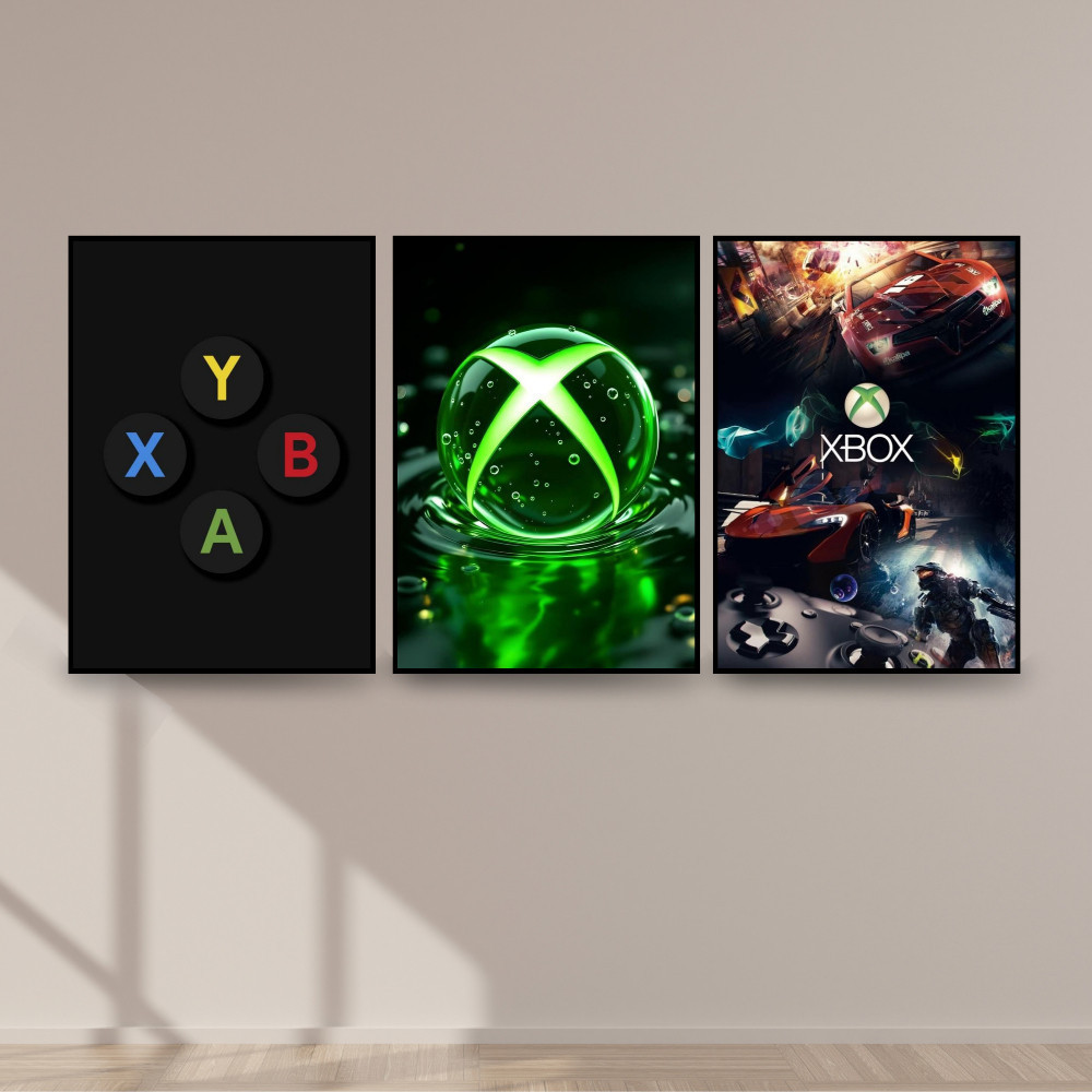 Kit Quadro Decorativo em MDF 3 peças | Estilo Retrô Moderno Xbox Microsoft Xbox 360 Gamer Games Pc