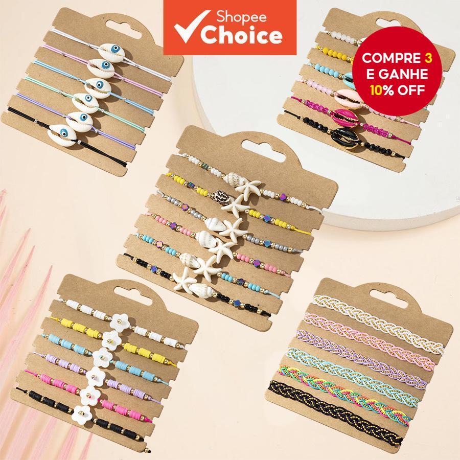 Conjuntos De Pulseira Feminina Estilo Floral Costeiro Ajustável Delicado Com Contas Trançadas Para Férias E Roupas Casua em Oferta na Shopee
