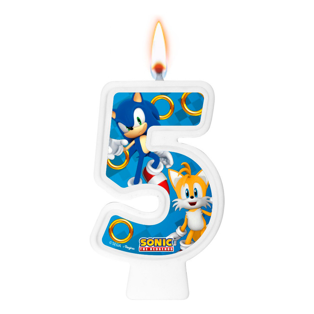 Vela número 5 decoração festa Sonic aniversário