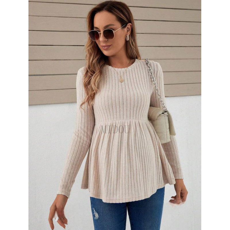 Blusa de Maternidade de Manga Longa Shien, Pulôver de Cor Sólida, Camiseta de Maternidade