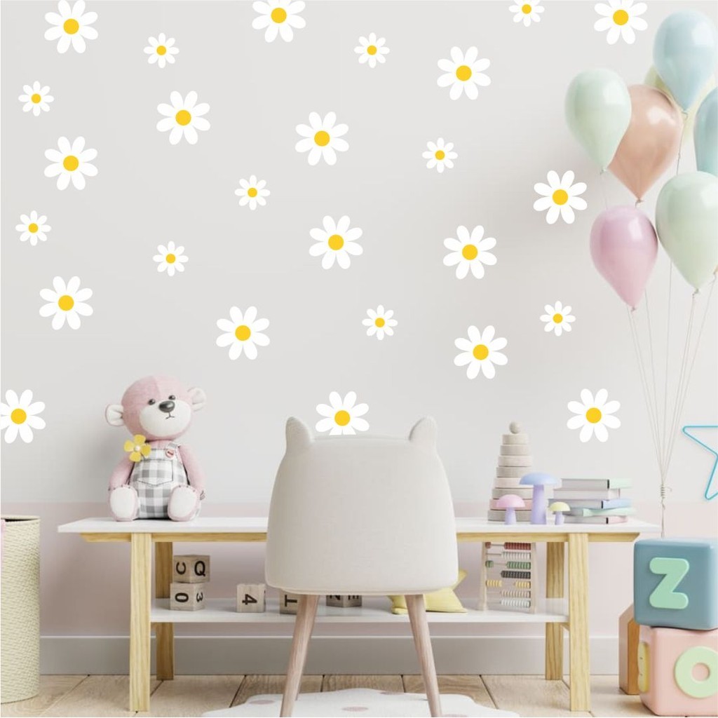 Adesivo de Parede Margaridas Decorativas  Vinílico – Tamanhos 10 cm e 6,5 cm em Oferta na Shopee