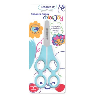 Tesoura Escolar Dupla Tandem Color Joy Adaptada com Alça Dupla 17cm Leo&Leo 10187