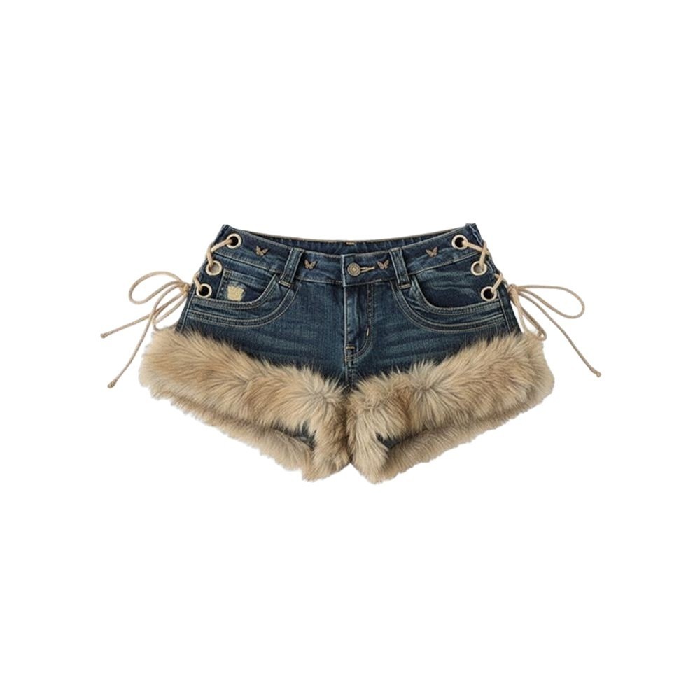 LIAYING Shorts Jeans , Com Emenda Fofa De Retalhos Y2k , Picantes De Cintura Baixa Para Meninas , Moda Feminina — imagem 2 de 2