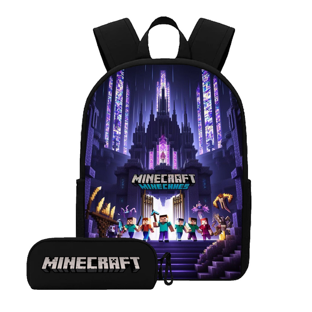 Kit Mochila Escolar Infantil Tema Minecraft + Estojo Estampado Gamer