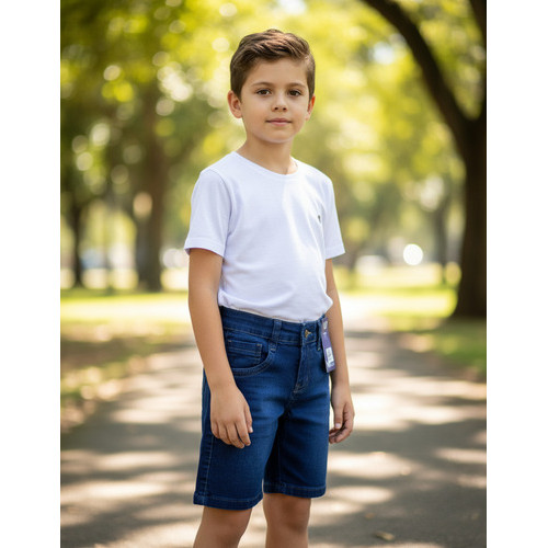 Bermuda Jeans Masculina Infantil Com Elastano Modelo Casual
