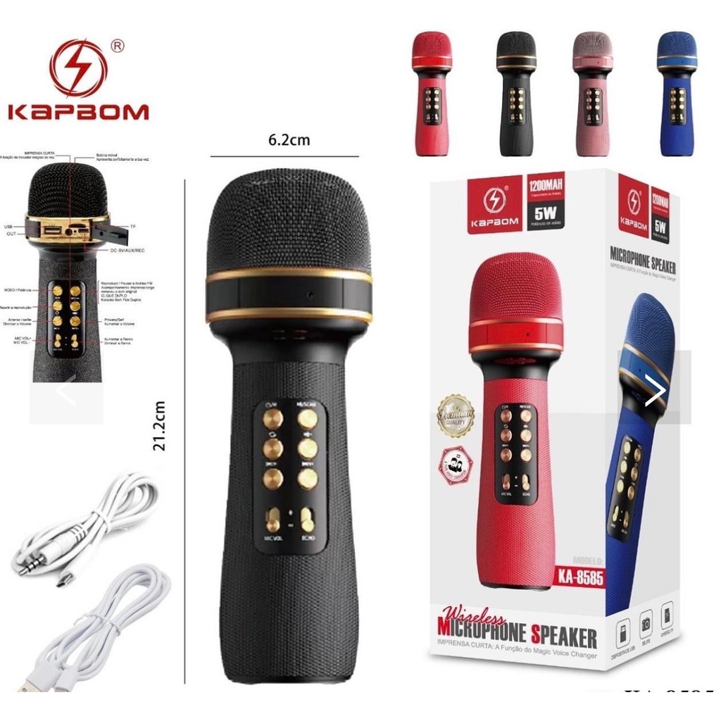 Kapbom Microfone Bluetooth Fm Com Caixa De Som 5w/1200mAh