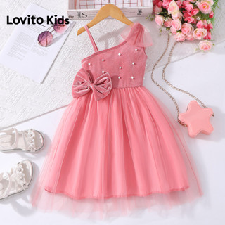 Lovito Kids  Vestido Casual com Laço Malha de Contraste Pérolas Primavera/verão Rosa para Menina. LNL136109 em Oferta na Shopee
