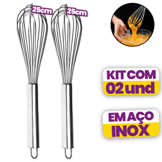 Batedor de Ovos Inox Profissional 25 cm Kit 1 ou 2Unidades para Massas Bolos e Claras Foet Fue em Oferta na Shopee