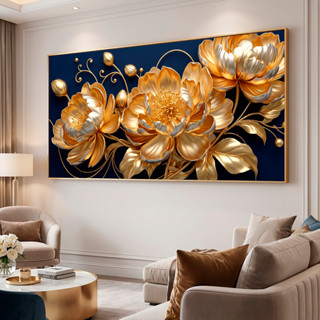 Quadro Decorativo 80x110cm Flor Dourada Ouro Metal Parede Hall Luxo Sala Quarto Escritório MDF em Oferta na Shopee