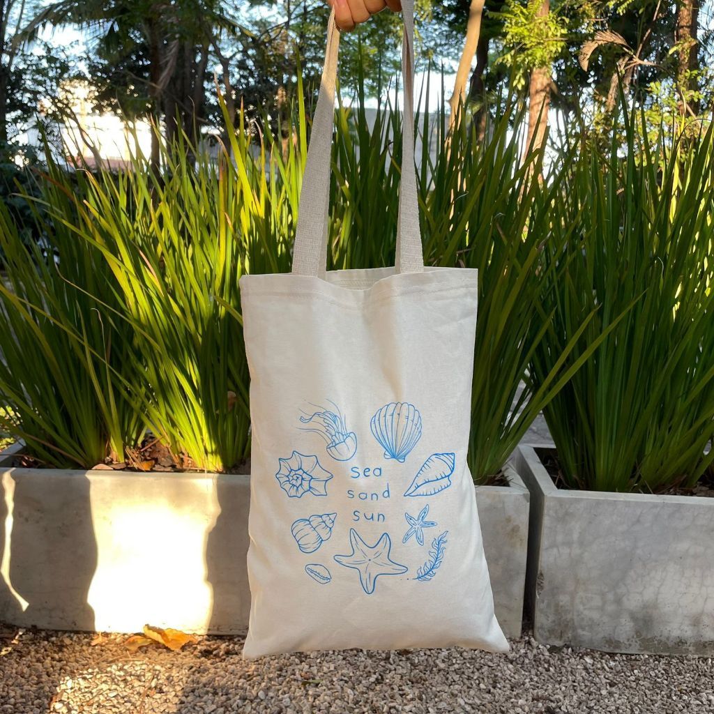Bolsa Ecológica Ecobag Estampa Rio Conchas Sacola reutilizavel 100% Algodão Bolsa de Tecido Natural