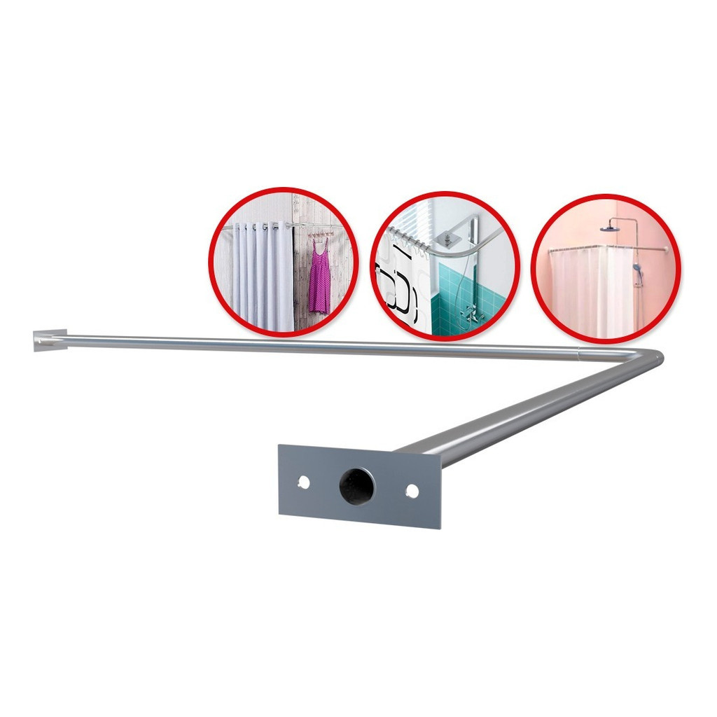 Suporte Varão em L Bastão Tubo Curvo Alumínio resistente para Cortina Box Banheiro Provador Lavabo 90X90